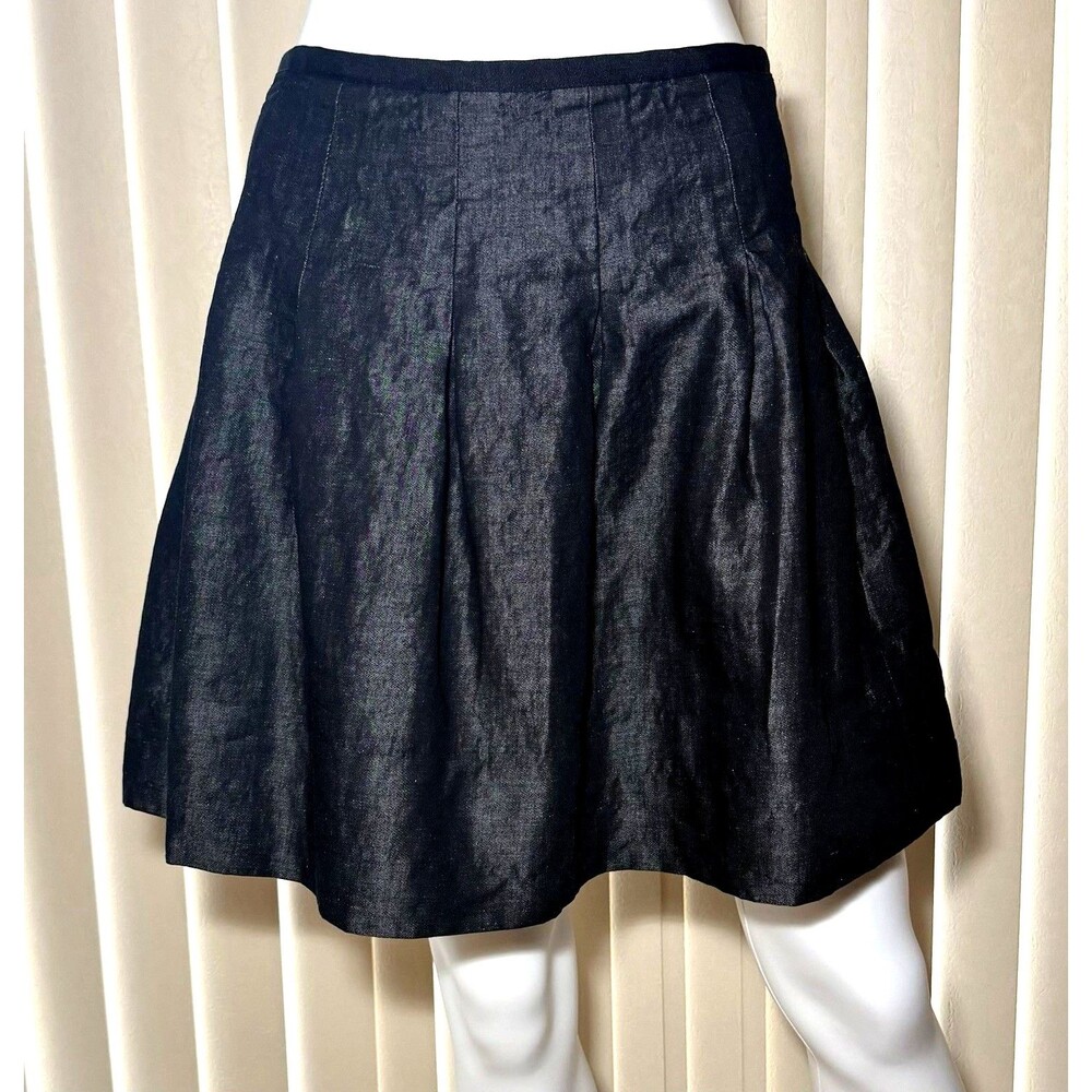 GAP Skirt Womens 4 Blue Chambray Linen Cotton Blend Pleated A-Line Mini